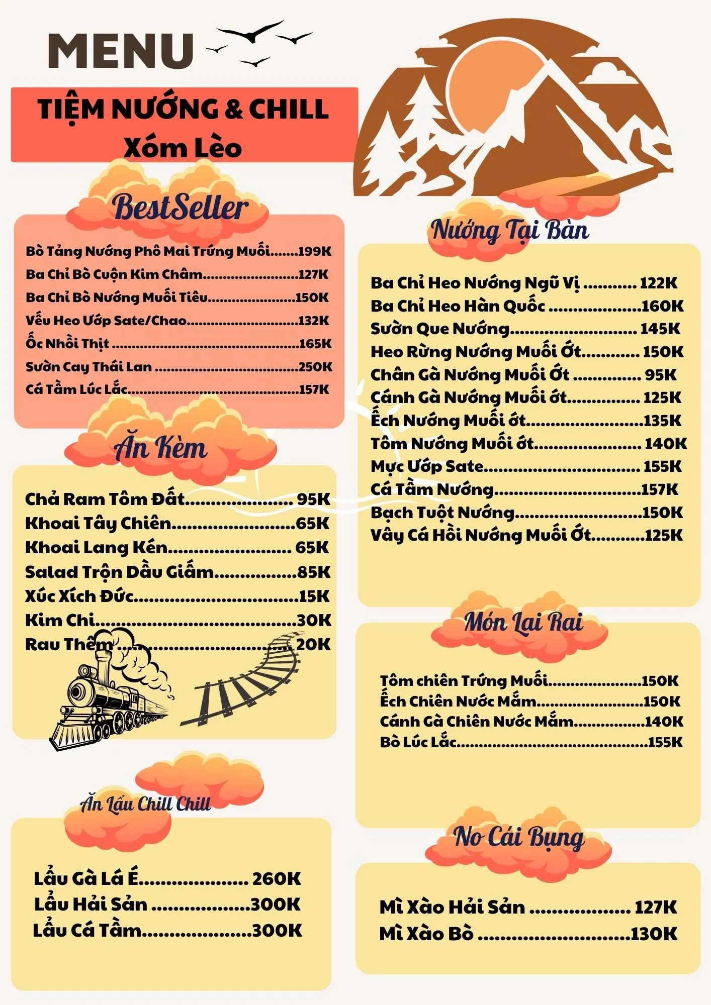 Menu - Tiệm Nướng & Chill Xóm Lèo